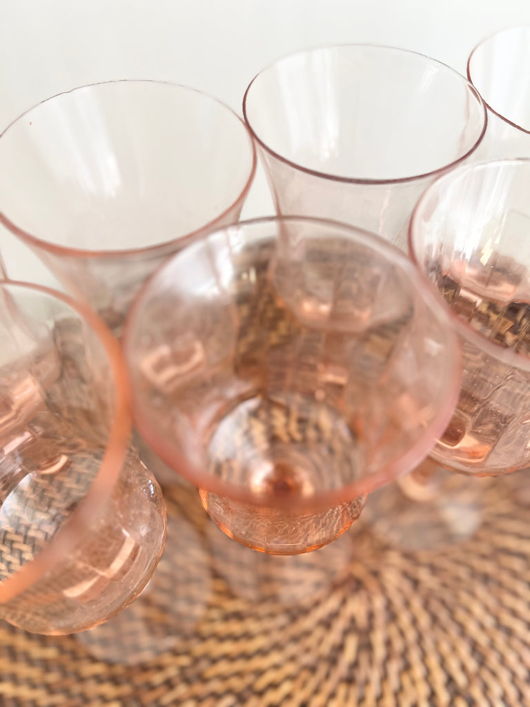 Vintage Pink Depression Set of 8 Wine Glasses