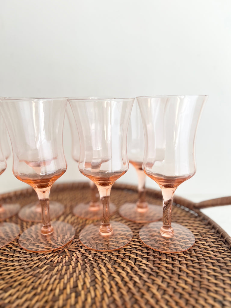 Vintage Pink Depression Set of 8 Wine Glasses