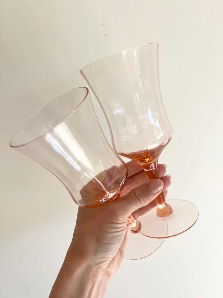 Vintage Pink Depression Set of 8 Wine Glasses