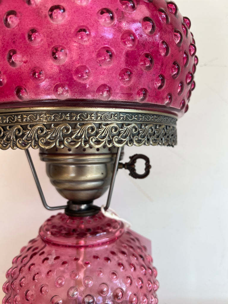 Cranberry Glass Hobnail Electric Hurricane Lamp