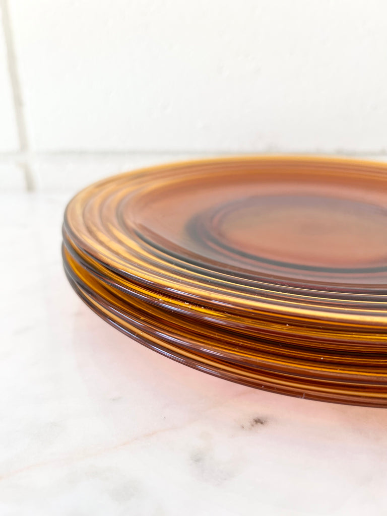 Mid-Century Amber Glass Plate Set of 4