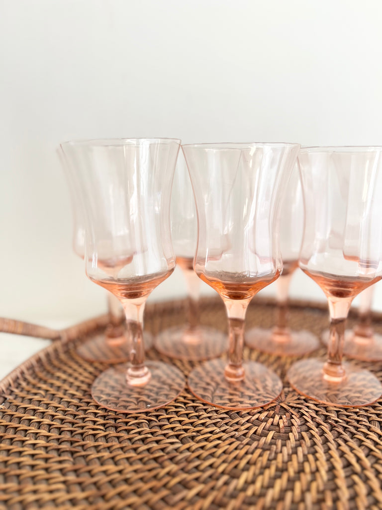 Vintage Pink Depression Set of 8 Wine Glasses