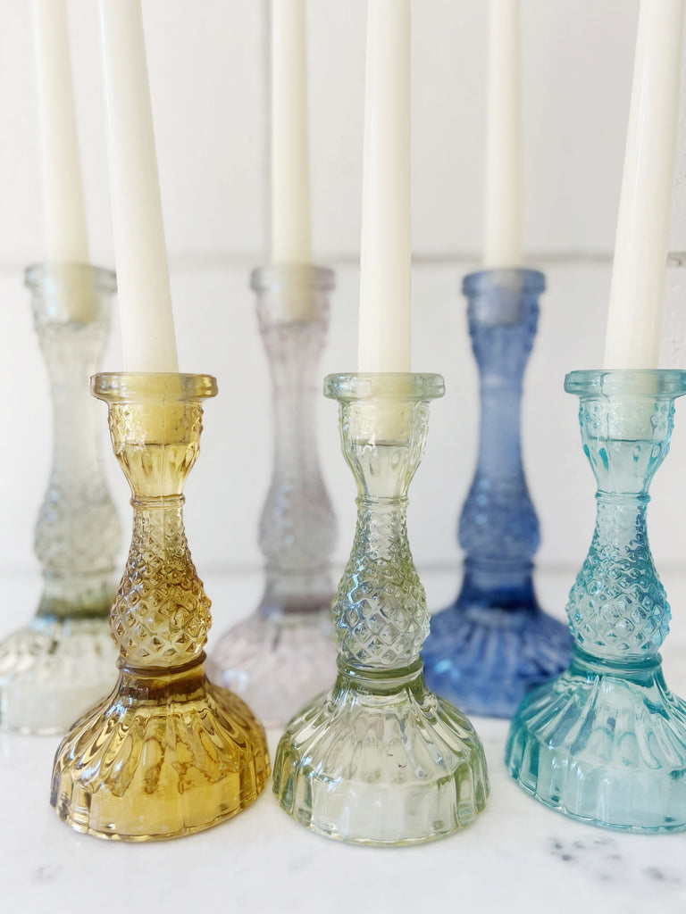 Crafted Glass Colorful Candle Holder Set