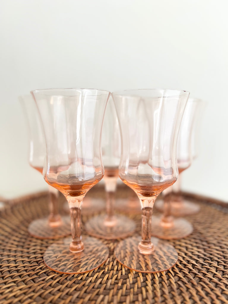 Vintage Pink Depression Set of 8 Wine Glasses