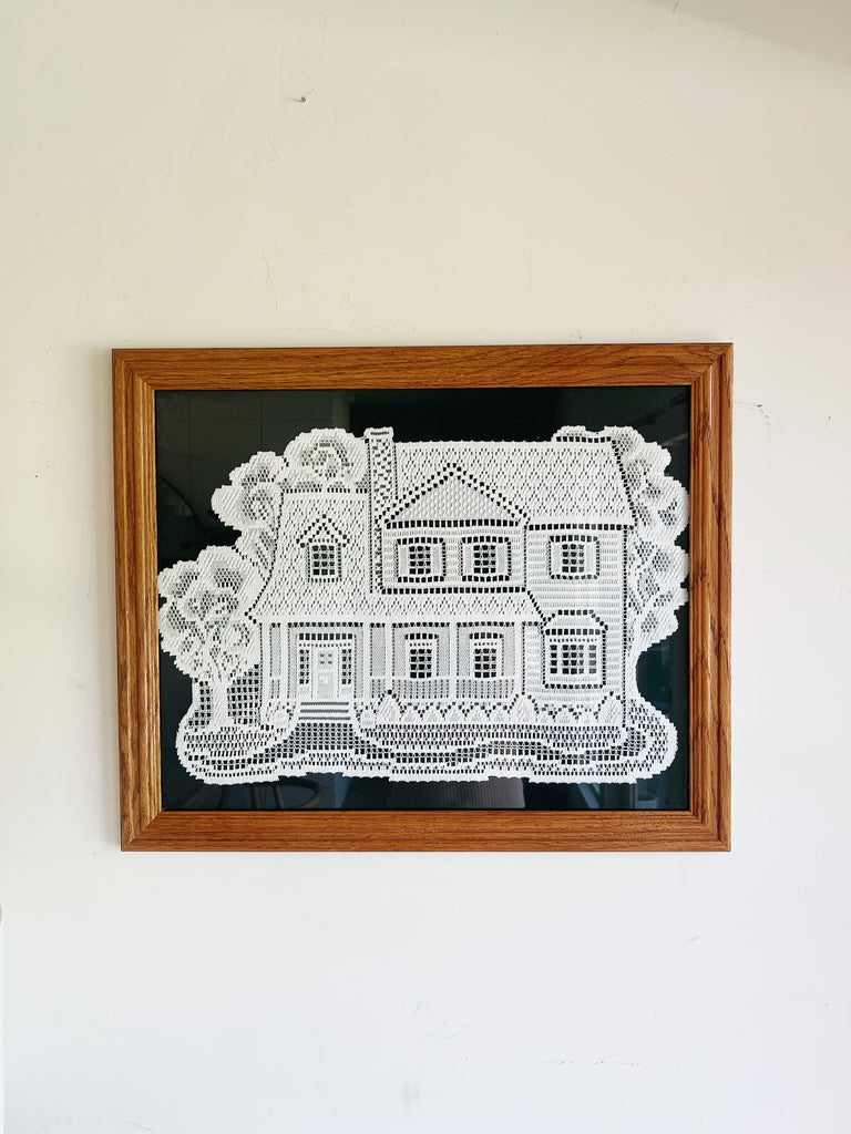 Framed Crocheted Folk Art House