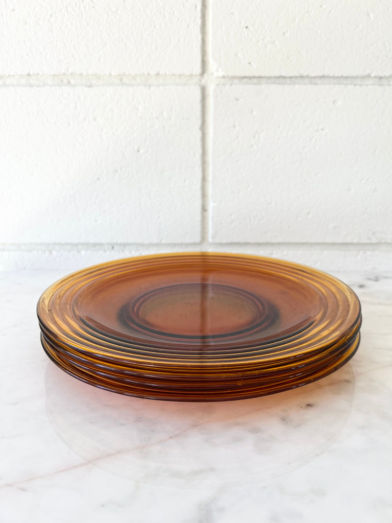 Mid-Century Amber Glass Plate Set of 4