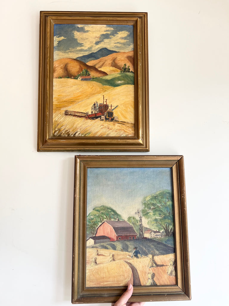 Framed Original Pair of Paintings Farm and Country Landscapes