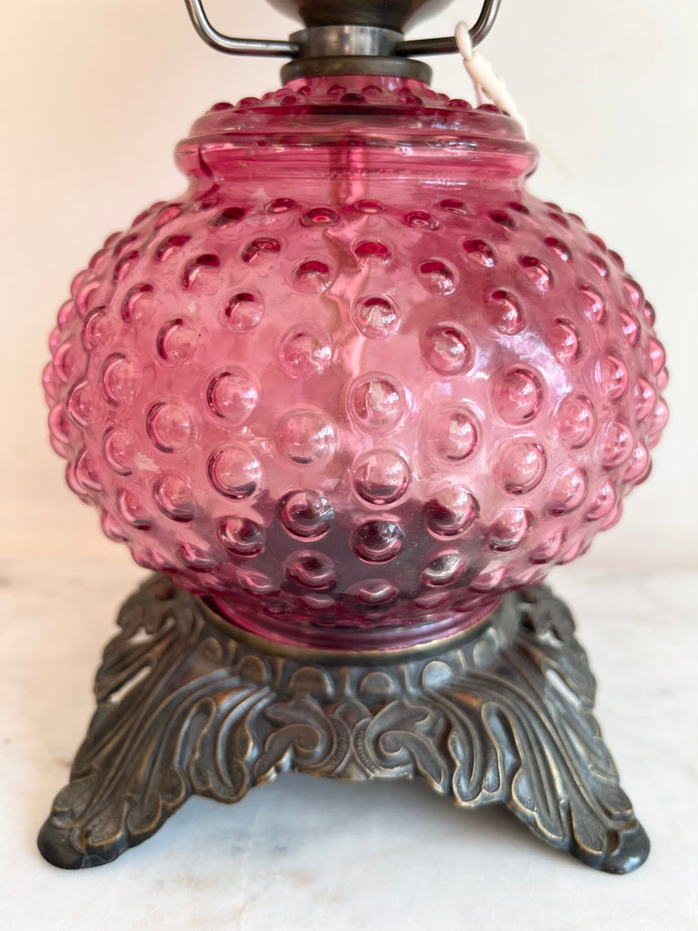 Cranberry Glass Hobnail Electric Hurricane Lamp