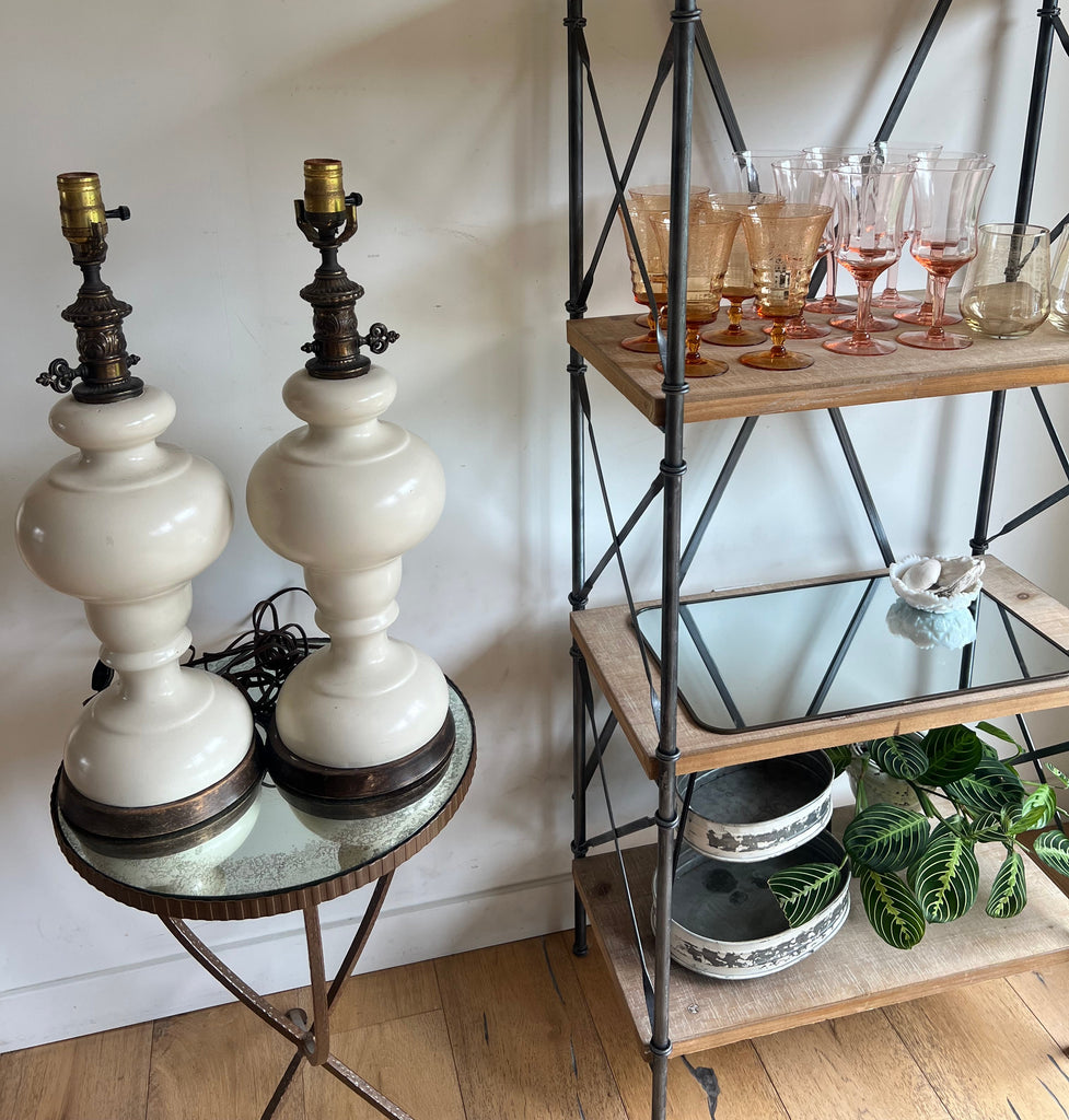 Mid Century Milk Glass Table Lamp Set