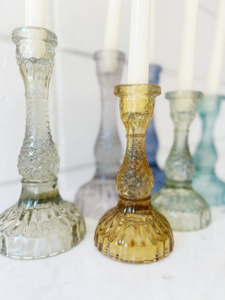 Crafted Glass Colorful Candle Holder Set