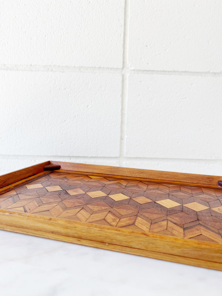 Mid Century Chevron Mixed Woods Serving Tray