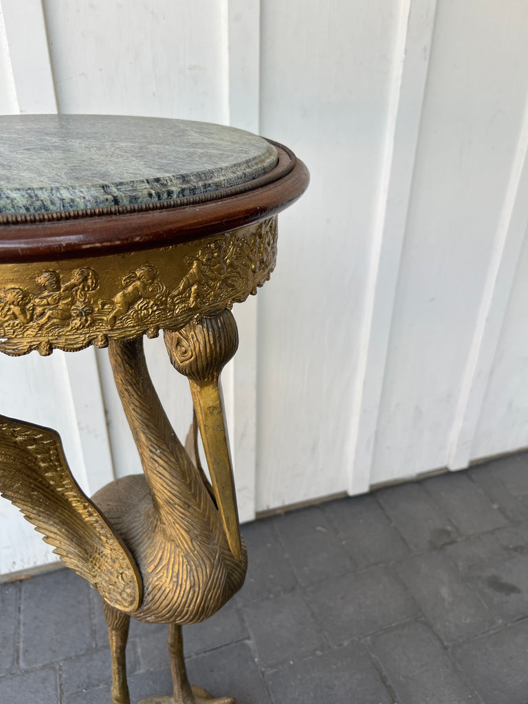 Vintage Bronze & Marble Crane Bird Pedestal Table