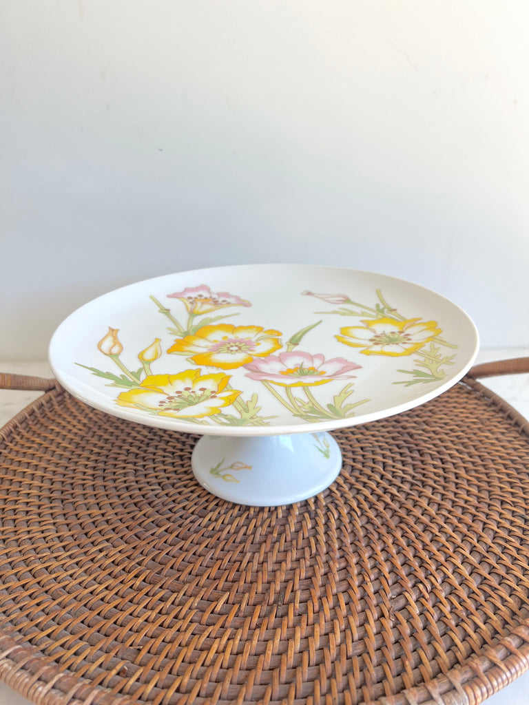 Footed Floral Pedestal Dessert Plate