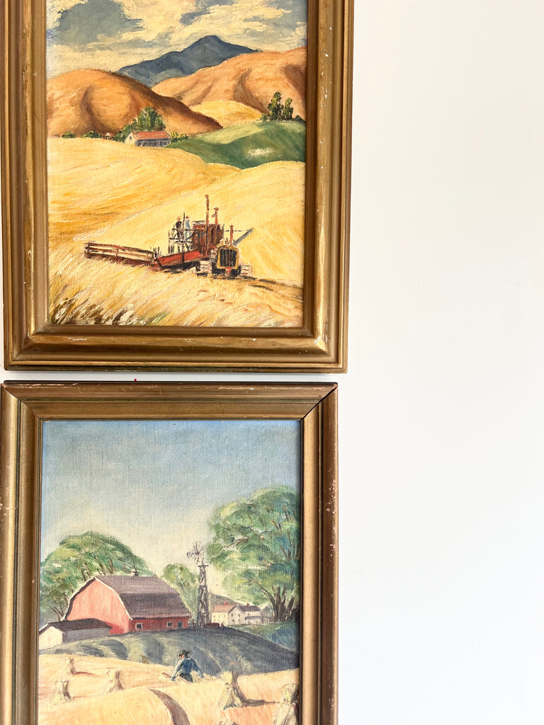 Framed Original Pair of Paintings Farm and Country Landscapes