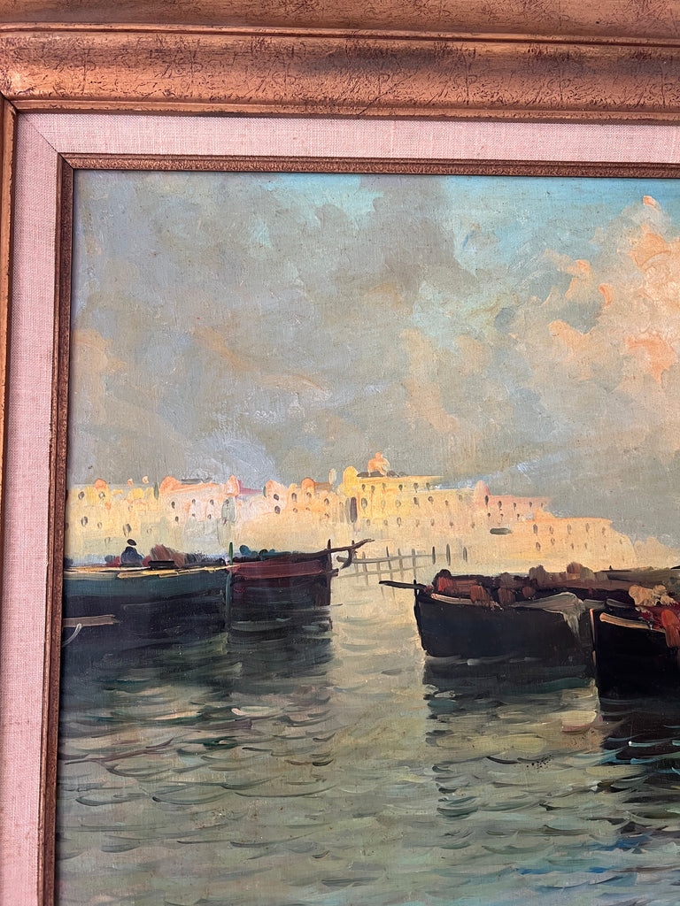 Framed Original Painting Fisherman Coastal Seascape