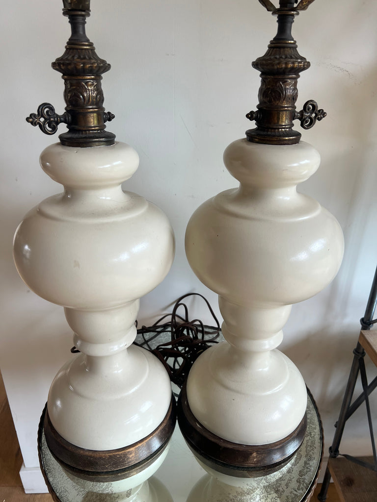 Mid Century Milk Glass Table Lamp Set