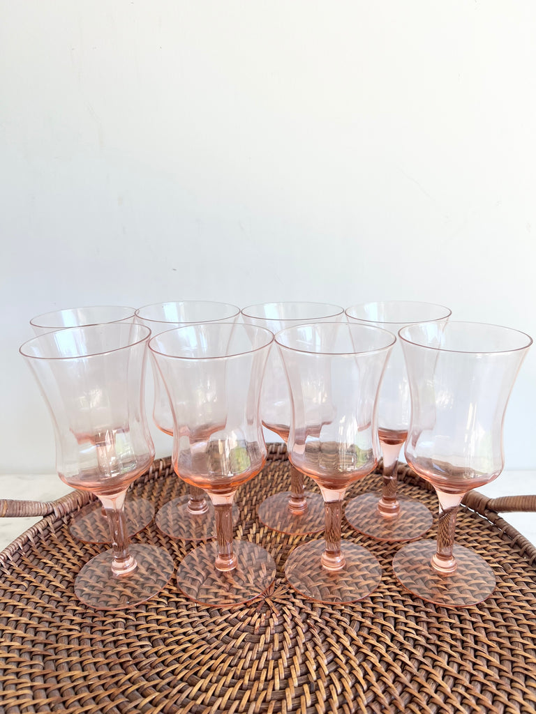 Vintage Pink Depression Set of 8 Wine Glasses