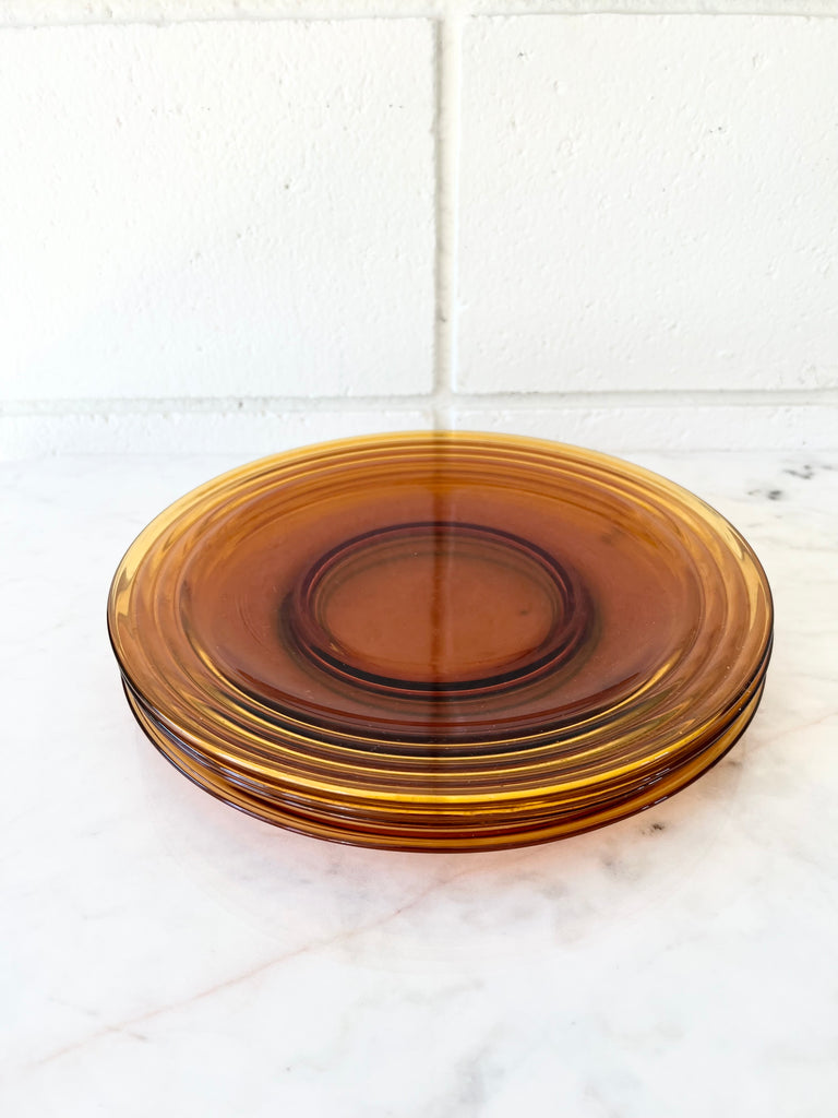 Mid-Century Amber Glass Plate Set of 4