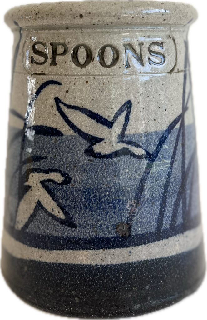 Glazed Bird Stoneware Utensil Holder