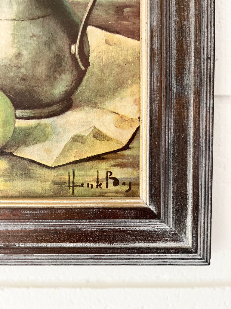 Framed Vintage Litho Print, Still Life Flowers and Fruit