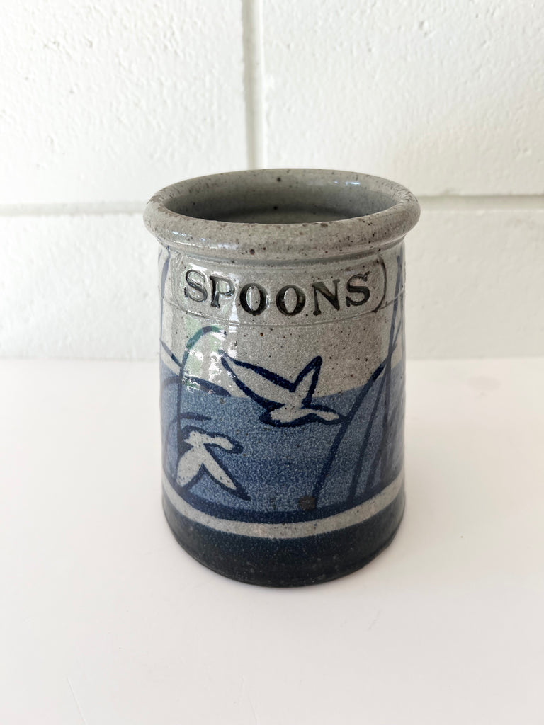 Glazed Bird Stoneware Utensil Holder