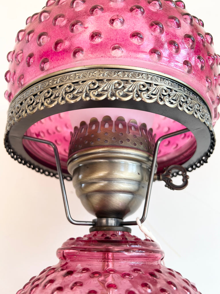 Cranberry Glass Hobnail Electric Hurricane Lamp