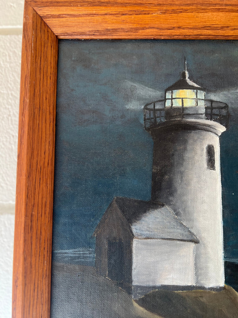 Framed Original Painting Lighthouse Seascape
