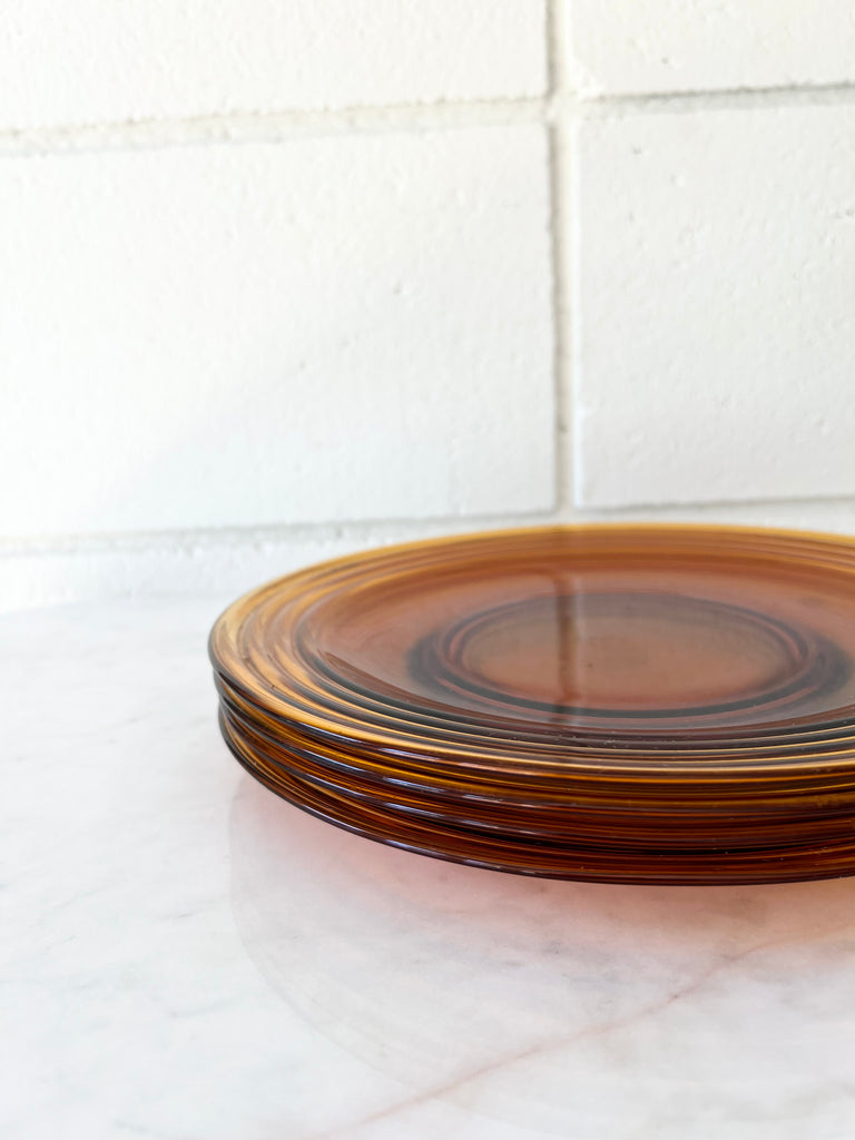 Mid-Century Amber Glass Plate Set of 4