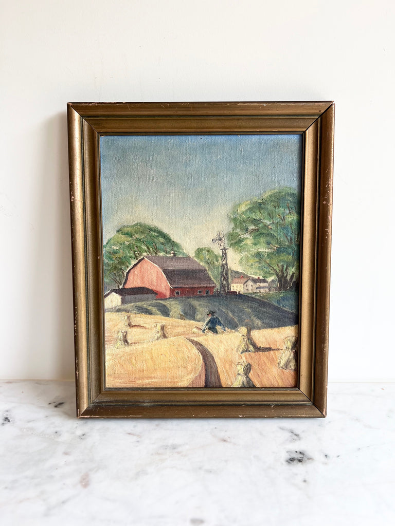 Framed Original Pair of Paintings Farm and Country Landscapes
