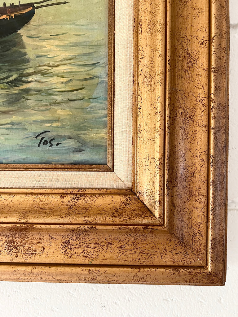 Framed Original Painting Fisherman Coastal Seascape
