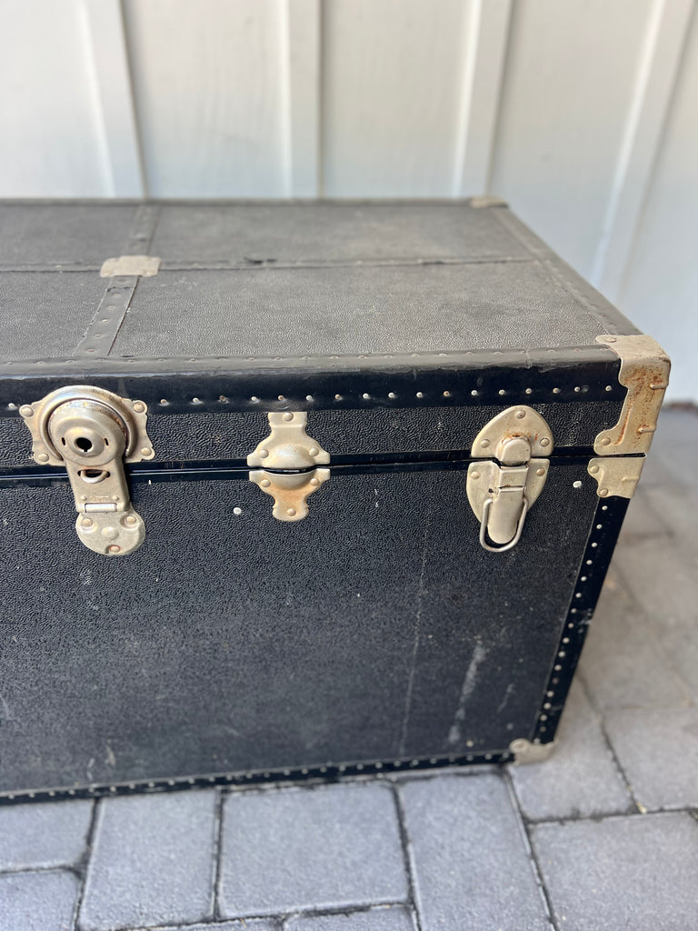 Vintage Black Metal Steamer Trunk Chest 1930's