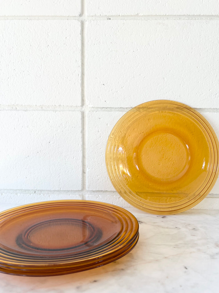 Mid-Century Amber Glass Plate Set of 4