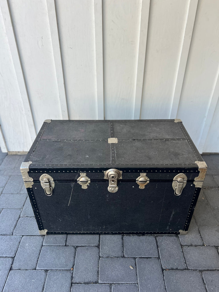 Vintage Black Metal Steamer Trunk Chest 1930's