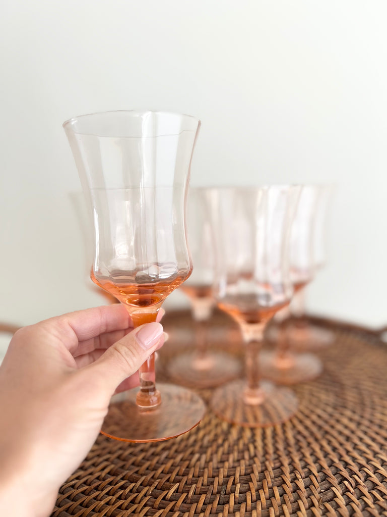 Vintage Pink Depression Set of 8 Wine Glasses