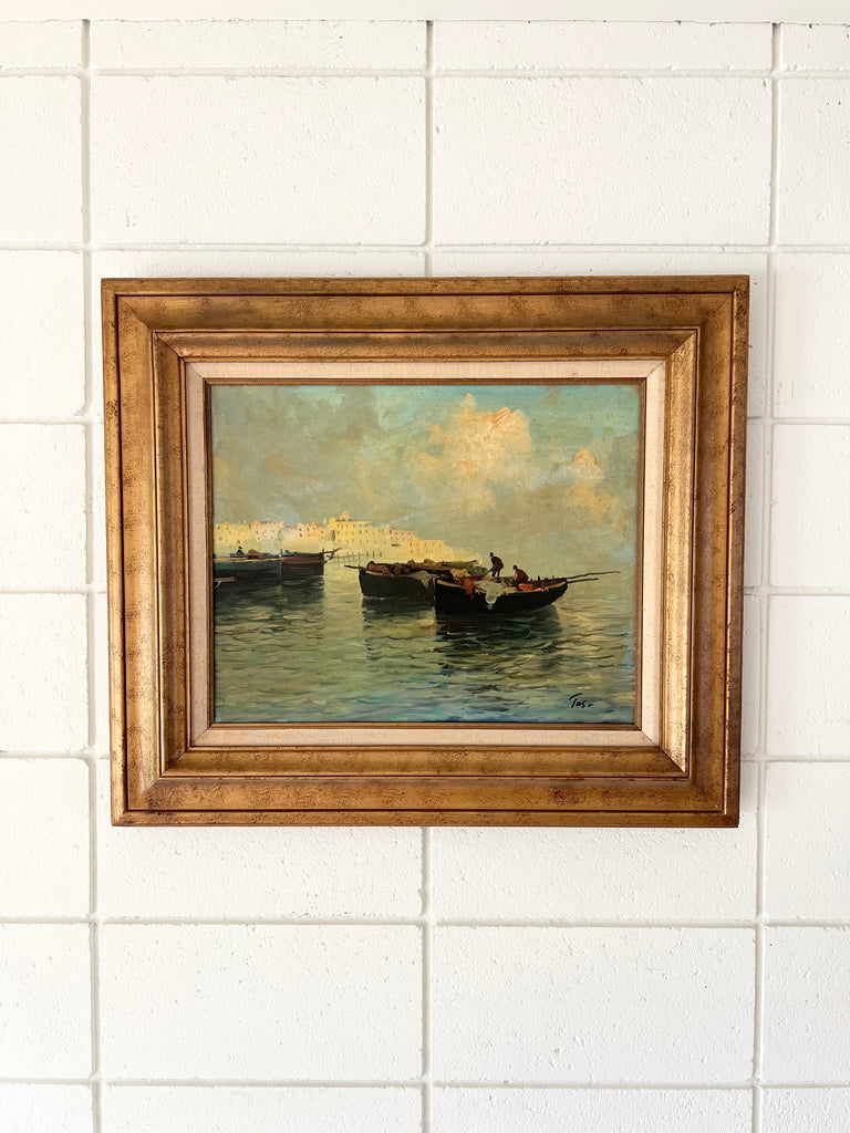 Framed Original Painting Fisherman Coastal Seascape