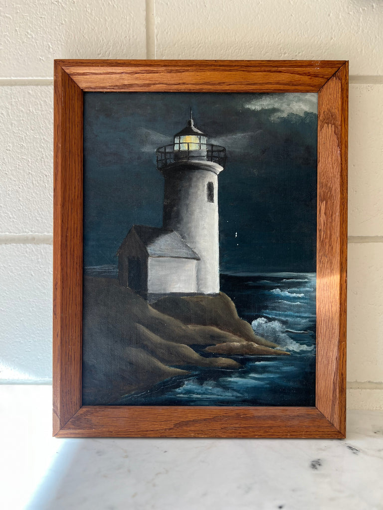 Framed Original Painting Lighthouse Seascape