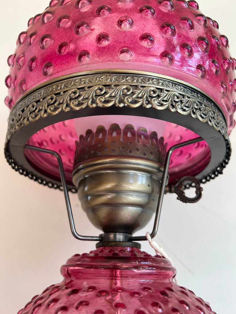 Cranberry Glass Hobnail Electric Hurricane Lamp