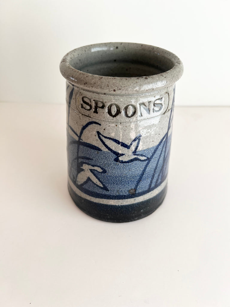 Glazed Bird Stoneware Utensil Holder