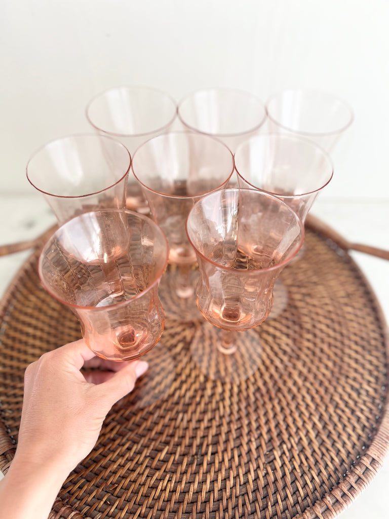 Vintage Pink Depression Set of 8 Wine Glasses