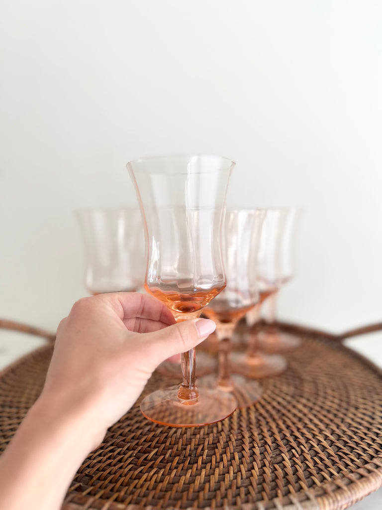 Vintage Pink Depression Set of 8 Wine Glasses