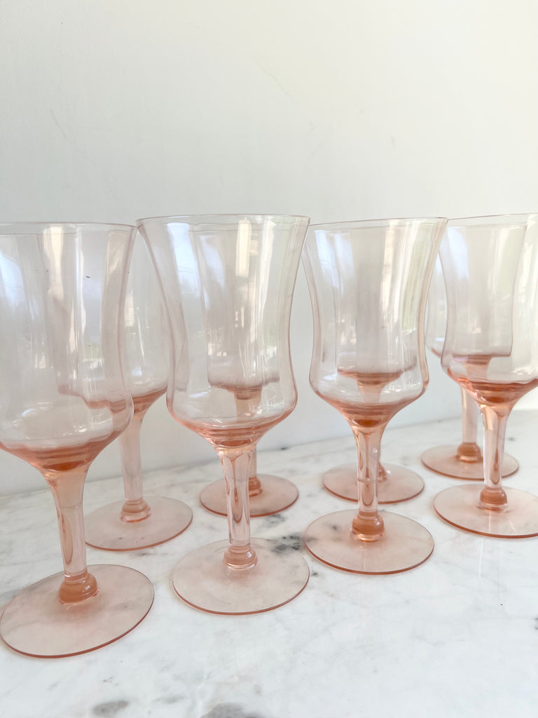 Vintage Pink Depression Set of 8 Wine Glasses