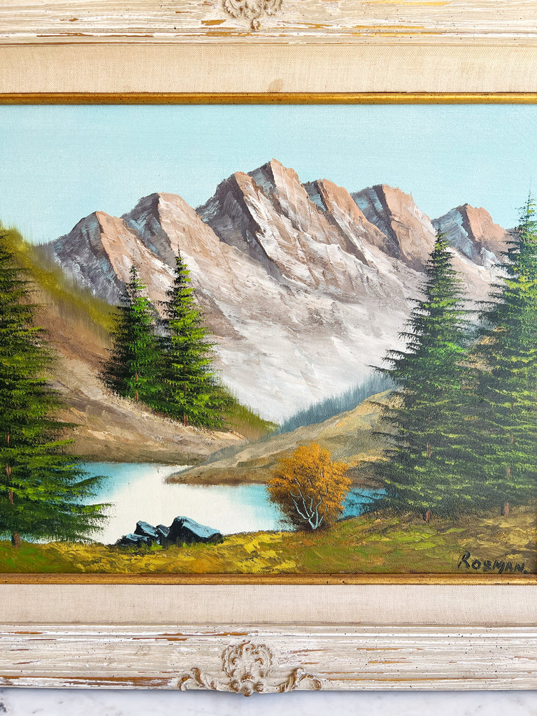 Framed Original Oil Painting Alpine Nature Scene “Mountains”