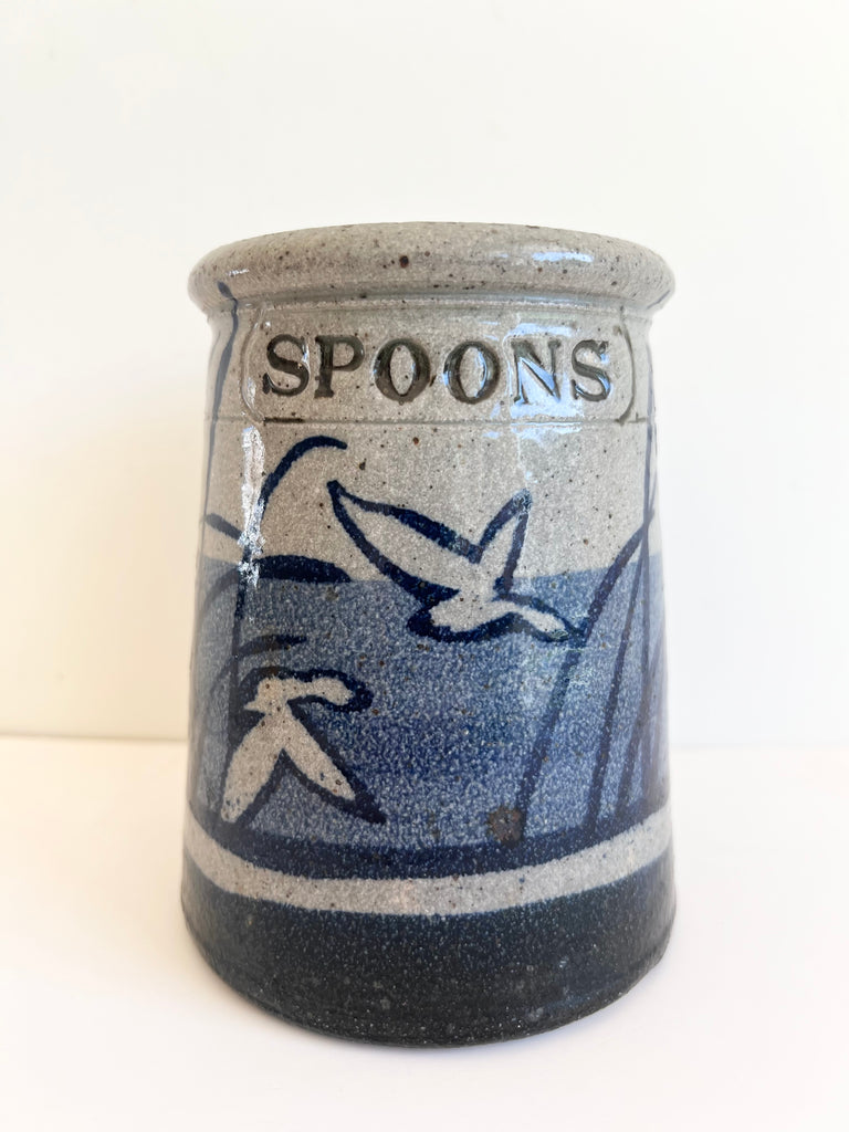 Glazed Bird Stoneware Utensil Holder