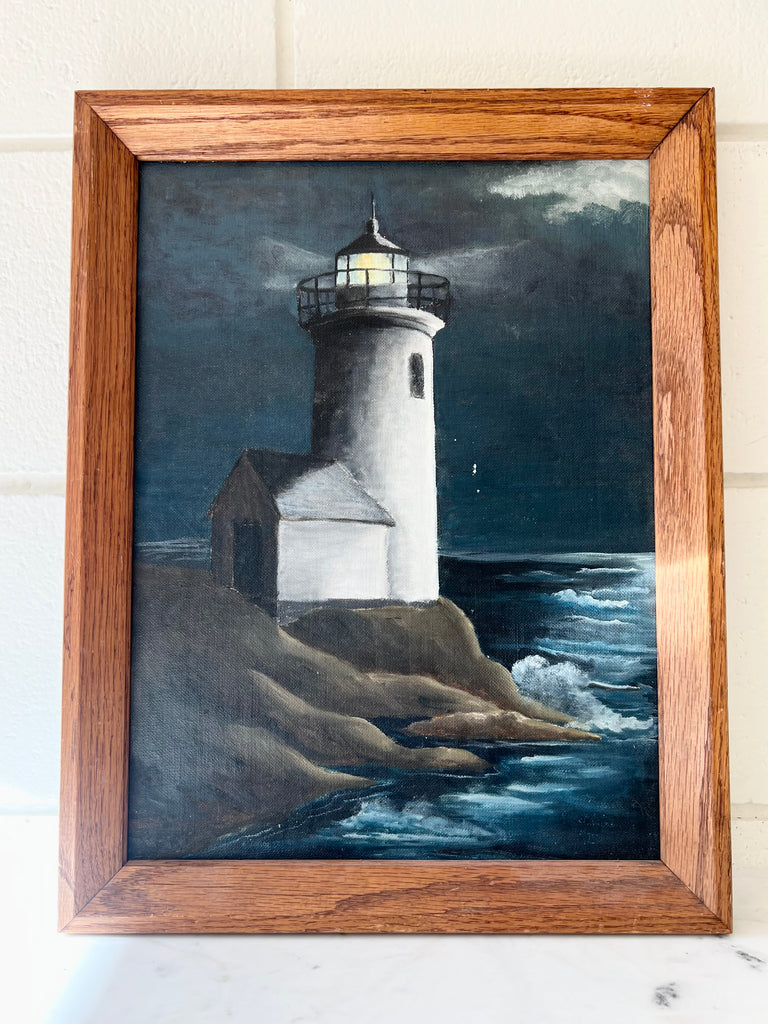 Framed Original Painting Lighthouse Seascape