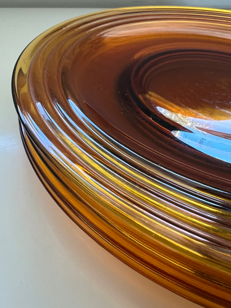 Mid-Century Amber Glass Plate Set of 4