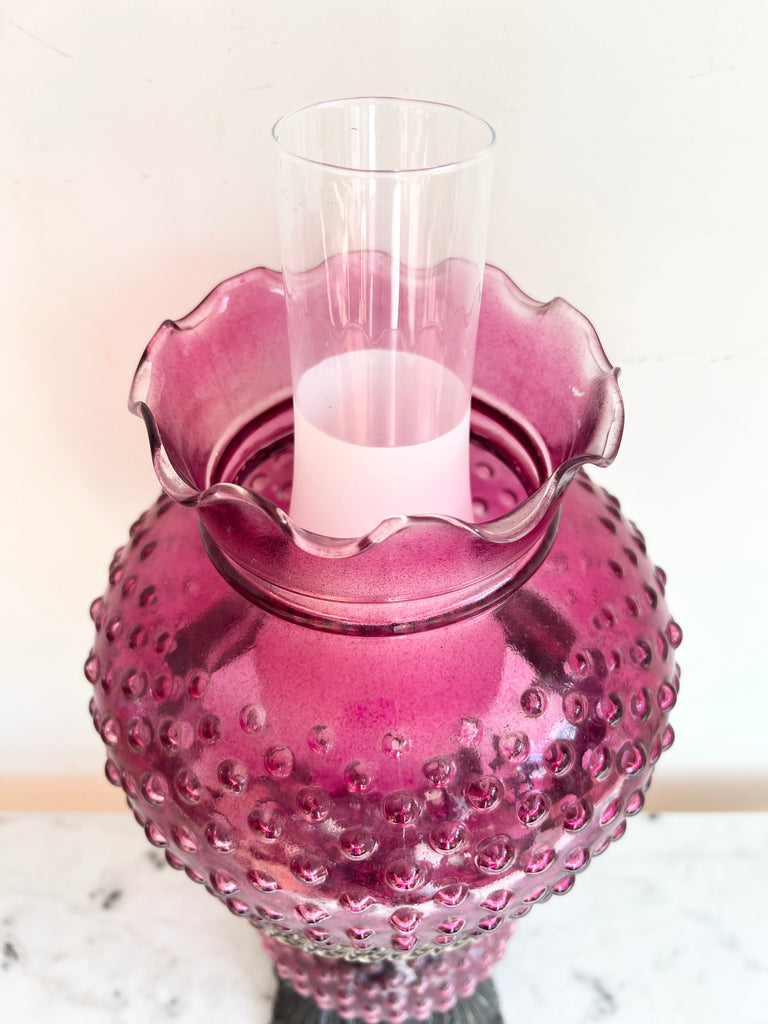 Cranberry Glass Hobnail Electric Hurricane Lamp