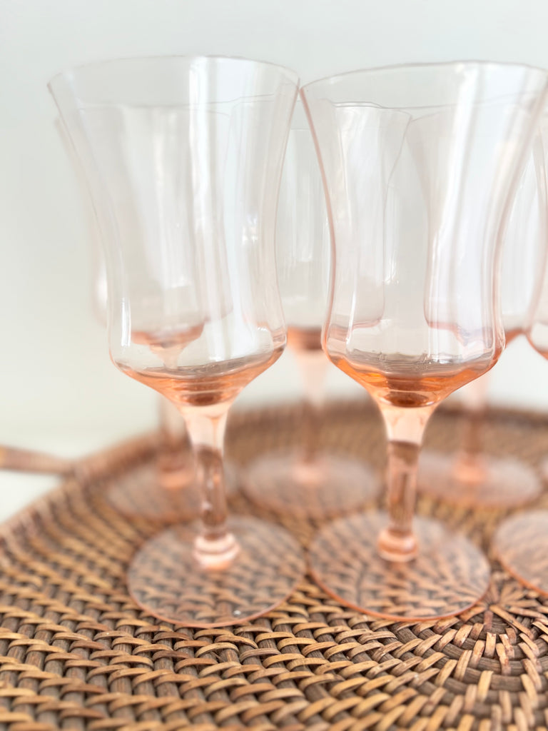 Vintage Pink Depression Set of 8 Wine Glasses