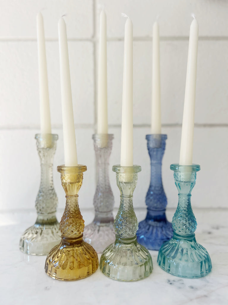 Crafted Glass Colorful Candle Holder Set