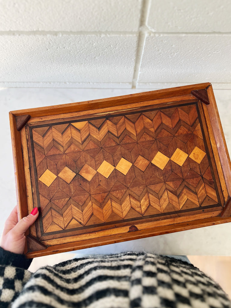 Mid Century Chevron Mixed Woods Serving Tray