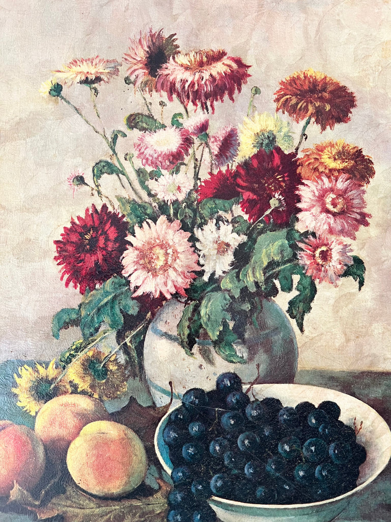 Framed Vintage Litho Print, Still Life Fruit and Flowers
